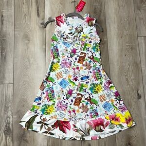 Oilily Girls Bug Print Dress Colorful Size 11-12 Spring-Summer) Ruffle Trim NEW